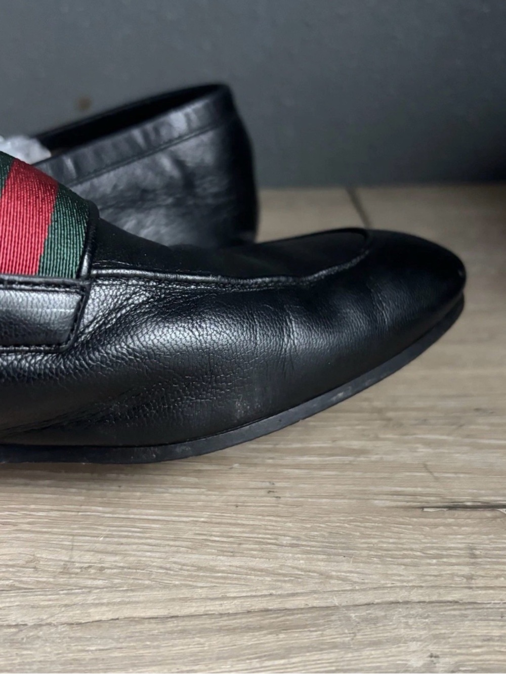 GUCCI Mens Donnie Web Double GG Loafers Heels Black Leather Sz 8.5 - Picture 9 of 16